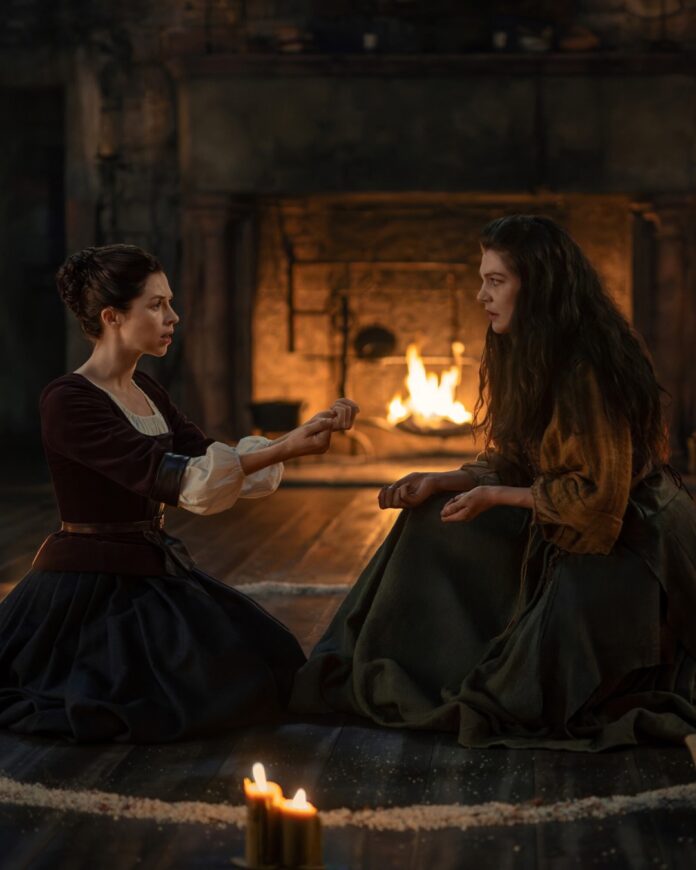 Photo shared by Outlander Universe on September 25, 2026 tagging @hermionecorfield, and @katharine.odonnelly. May be an image of fire, fireplace, hearth and text